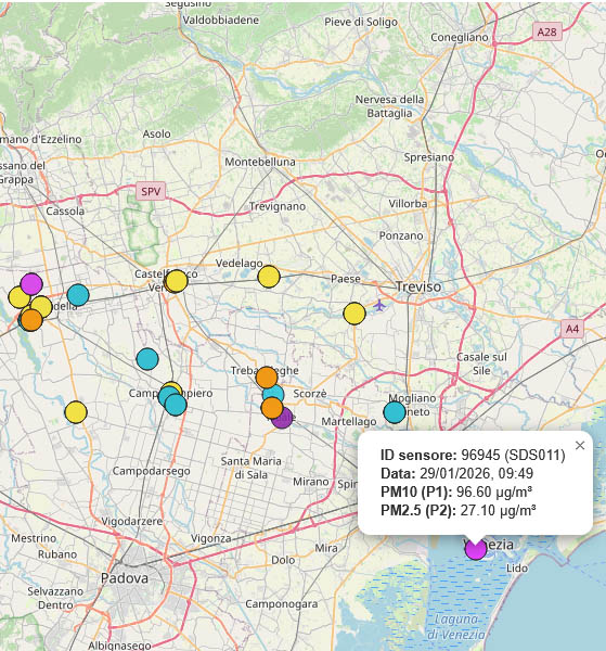 Visualizza i dati di PM10 e PM2.5 nel Veneto sud-orientale